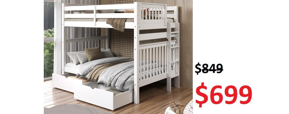 Full over Full Bunk Beds with Drawers