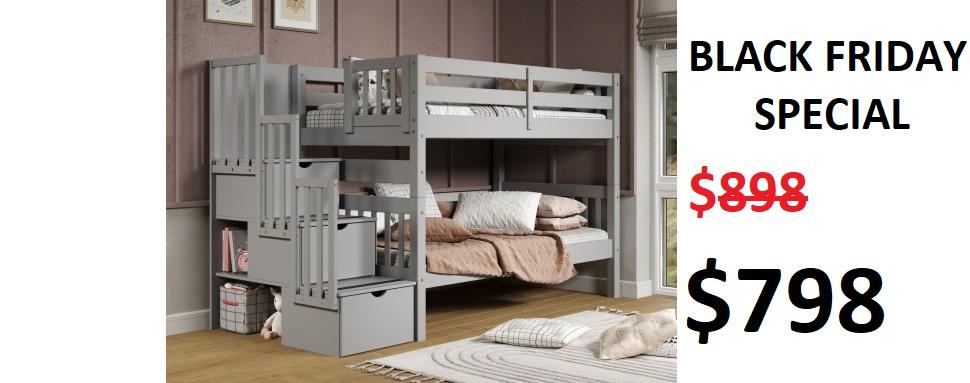 Bedz King Twin over Twin Stairway Bunk Bed in Gray $798 - Saves you $100