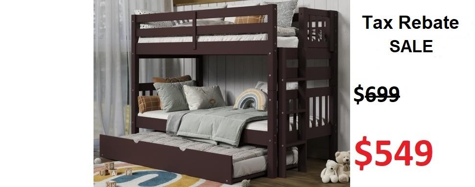 Bedz King Twin over Twin  Bunk Bed with Twin Trundle in Dark Cherry on Sale for $549 - Saves you $150