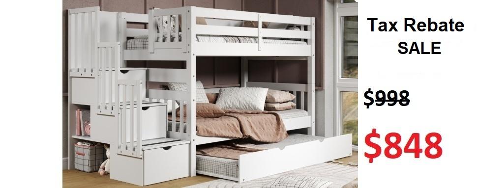 Bedz King Twin over Twin Stairway Bunk Bed with Twin Trundle on Sale for $848 - Saves you $150