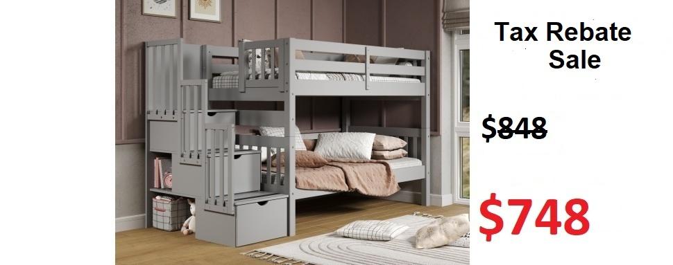 Bedz King Twin over Twin Stairway Bunk Bed in Gray on Sale for $748 - Saves you $100