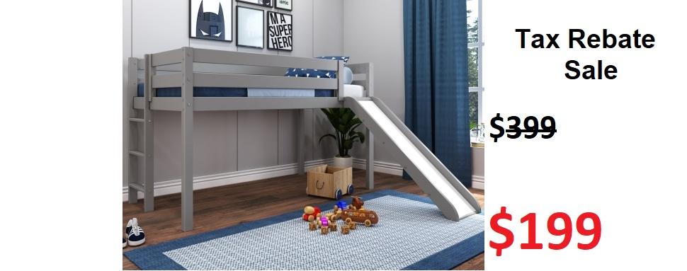 Twin Low Loft Bed with Slide on Sale for $199 - Saves you $200