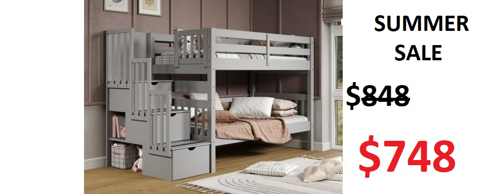Bedz King Twin over Twin Stairway Bunk Bed in Gray on Sale for $748 - Saves you $100