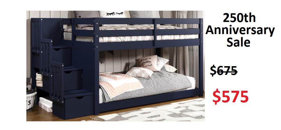 Bedz King Twin over Twin Stairway Bunk Bed with 2 Under-Bed Drawers in White on Sale for $848 - Saves you $150
