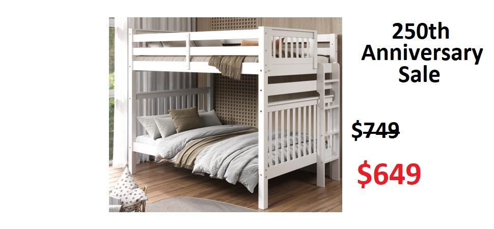 Bedz King Twin over Twin Low Bunk Bed with Stairway in Blue on Sale for $748 - Saves you $100