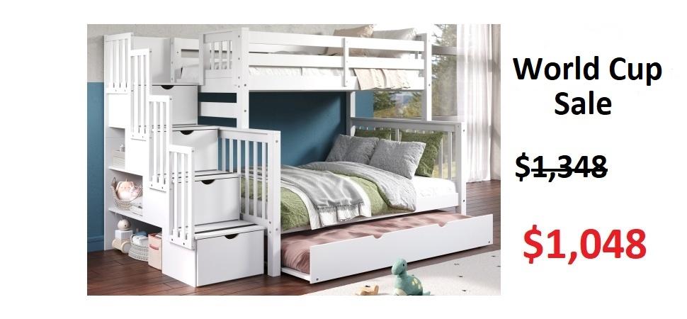 Bedz King Twin over Full Bunk Bed with Full Trundle in White on Sale for $1048- Saves you $300